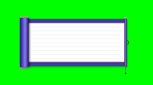 Blue asian scroll opening on a green screen for video animation