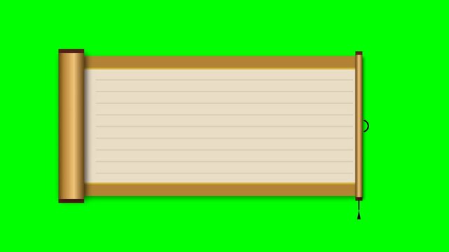 Ancient paper scroll opening animation with blank lines for text