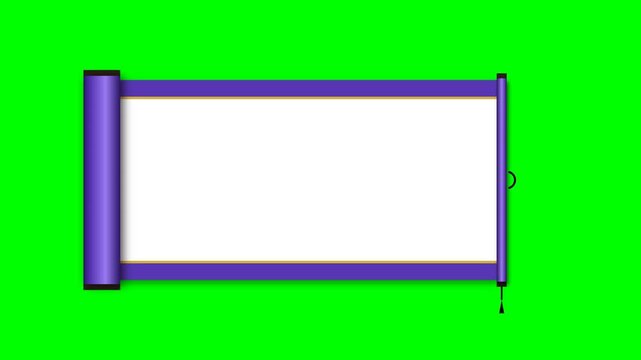 Purple scroll unrolling animation on green screen for creative text display