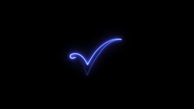 glowing neon check mark animation. confirm mark animated glowing on a black background tick confirm