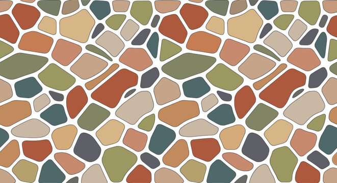 Seamless paving stone pattern background with colorful cobblestones for landscape design texture