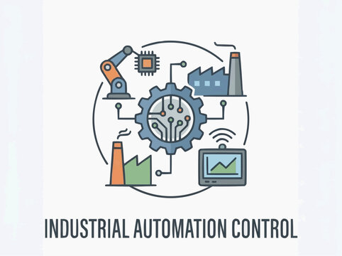Industrial automation control system with robotic arm and chip for concept of industry and technology.
