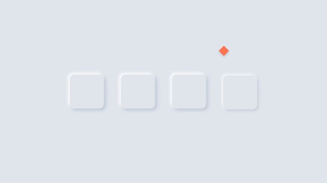 Neumorphic loading animation with jumping orange diamond over square buttons