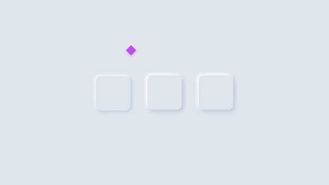 Neumorphic loading animation with bouncing purple diamond above rounded square buttons