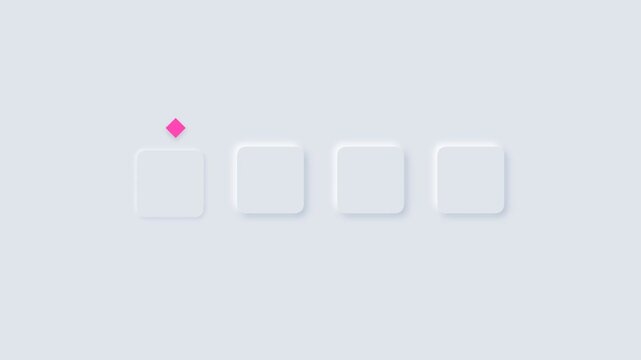 Neumorphism loading animation with a bouncing square moving across white buttons