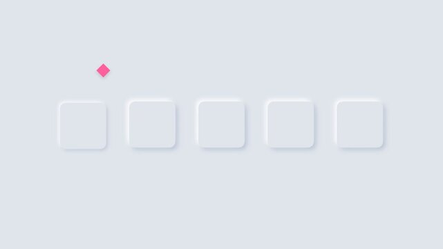 Neumorphic loading animation with pink square moving across white square buttons