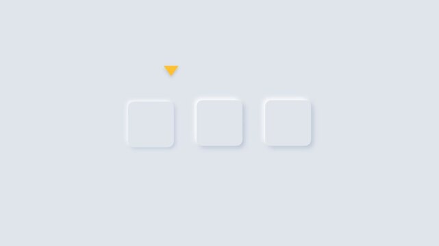 Neumorphic square buttons with a moving yellow selection arrow indicator