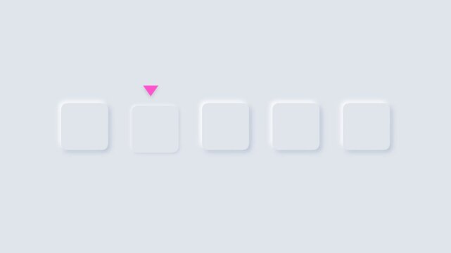 Neumorphic rating interface with five square buttons and pink selection arrow