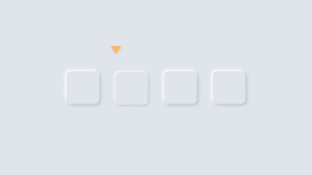 Neumorphic square buttons with a moving yellow arrow indicator animation