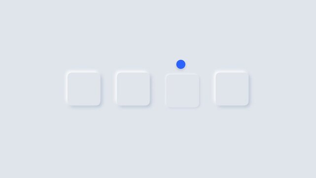 Loading animation with blue dot jumping over white rounded square buttons