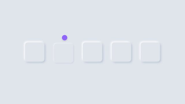 Neumorphism loading animation with purple dot moving across square shapes