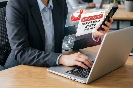 Phishing Attack Alert on Laptop Screen
