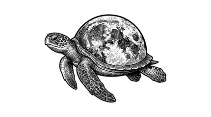 Sea turtle with moon shell engraving. © reva