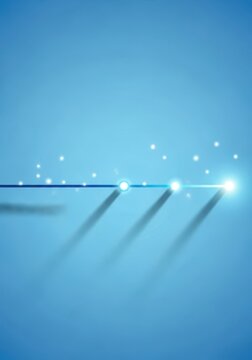 A clean horizontal line stretching across a soft blue background, marked by glowing dots and subtle shadows representing historical progression, direction, blue, glowing