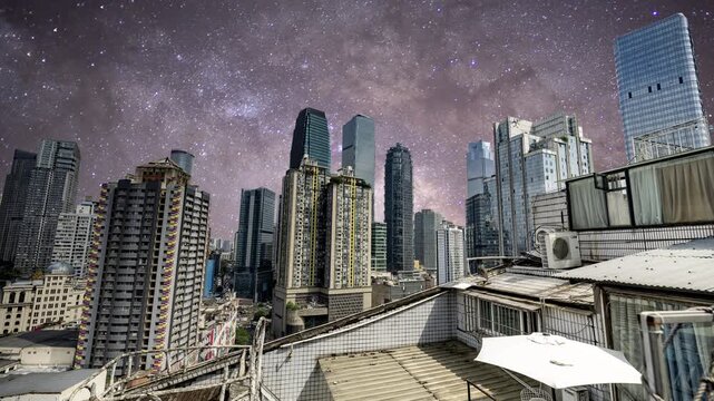 Chongqing cyberpunk skyline and stars in the sky