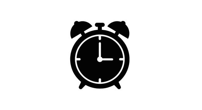 Vector illustration of black alarm clock icon on a transparent background