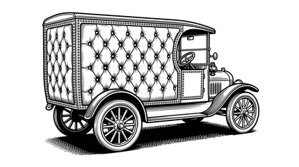 Obraz premium Vintage delivery van with quilted upholstery side panels.