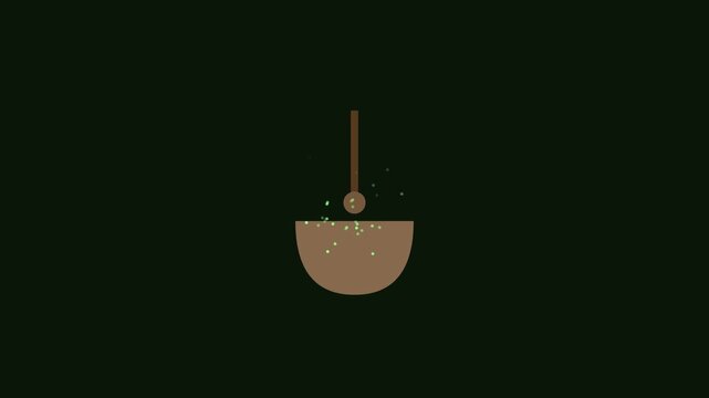 Minimalist abstract pendulum animation with floating green particles on dark 4k background, motion