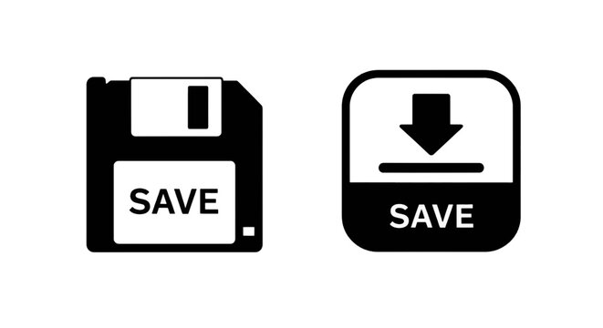 Vector illustration of save icon set, floppy disk and download arrow symbol, vector illustration on a transparent background