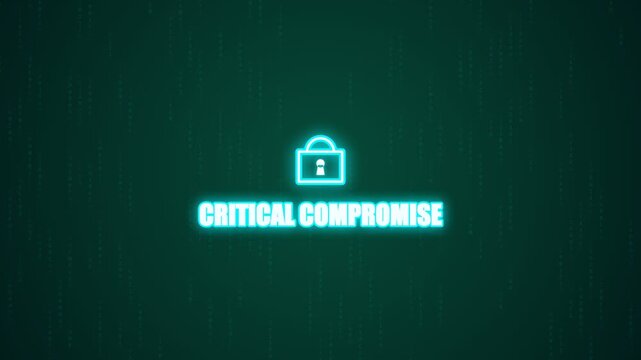 Critical compromise text with glowing lock icon for cybersecurity warning