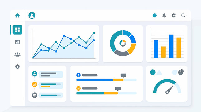Minimalist UI dashboard vector template with business analytics charts and data widgets