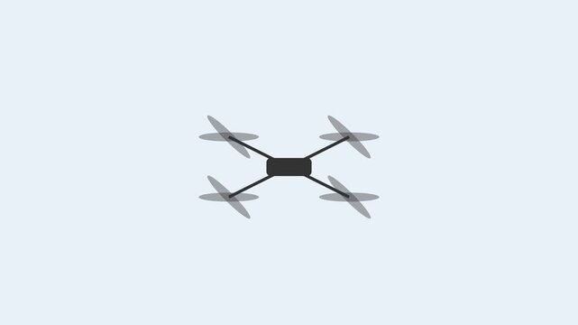 Minimalist quadcopter drone flying animation on clean light blue 4k background
