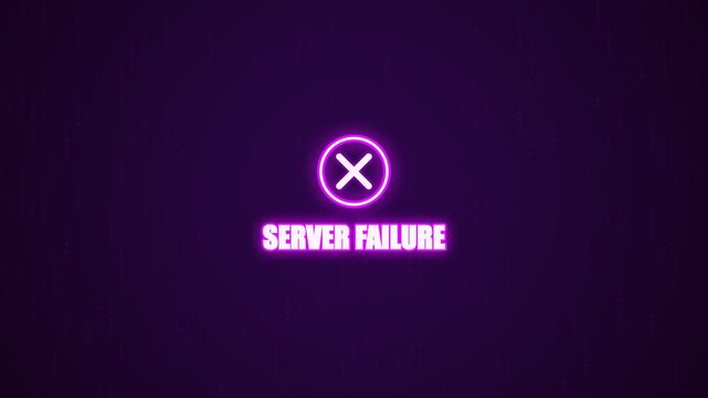 Server failure neon glowing text with a cross symbol animation