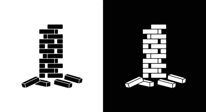Vector illustration of jenga tower icon set, wooden block game stack, vector illustration on a transparent background