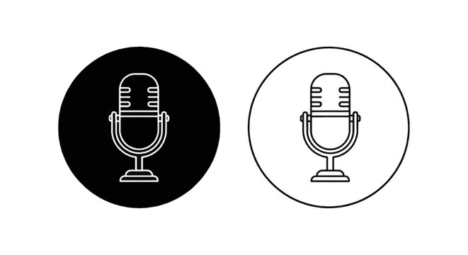 Vector illustration of set of vintage microphone icons in black and white on a transparent background