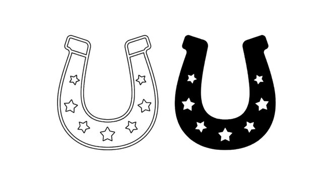Vector illustration of set of two horseshoe icons with star patterns on a transparent background