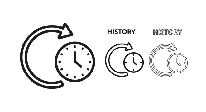 Vector illustration of history icon set, clock with circular arrow, time management, vector design on a transparent background