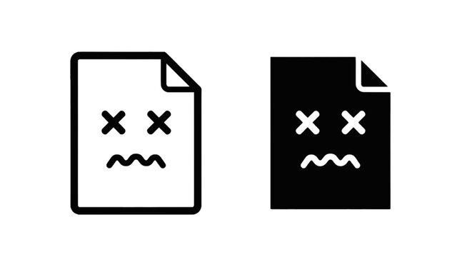 Vector illustration of dead file icon set, document error symbol, broken file vector illustration on a transparent background