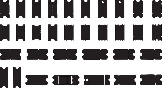 Collection of various black ticket stubs and coupons vector graphics for design