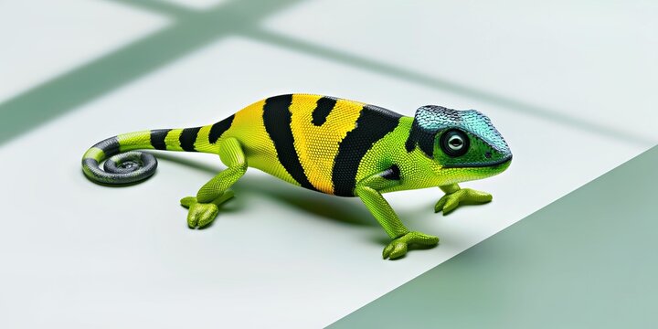 Colorful Chameleon on Geometric Platform for Playful Wildlife Design.

