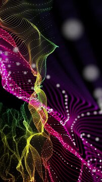 Fantastic vertical video animation with particle wave object in slow motion, 2304x4096 loop 4K