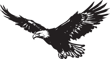 Black eagle flying illustration with spread wings in a dynamic pose, showcasing vector graphic design and freedom symbol © Ajoy