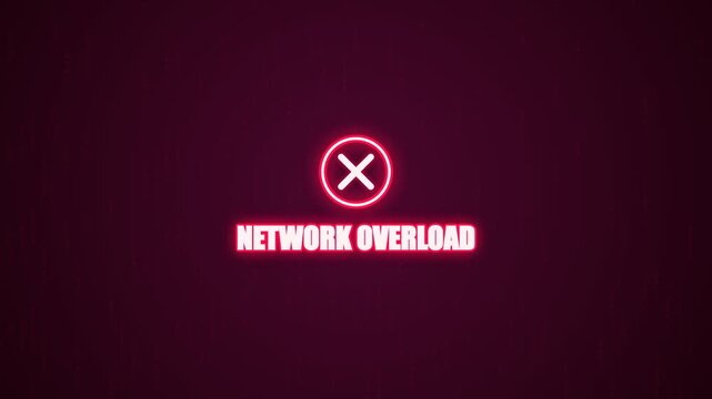 Network overload text with glowing red neon circle cross symbol