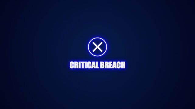 Critical breach text with glowing neon x icon for cybersecurity alert