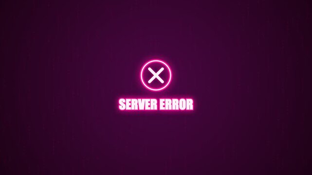 Server error neon sign with glowing cross mark for web site failure
