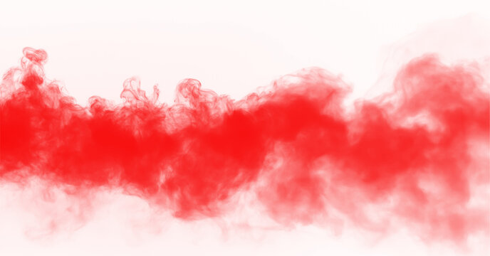 Abstract red smoke isolated on transparent white background. Red color fog clouds rising up. Colorful smoke texture. Steam, vapor, gas, fog special effect. Texture overlays. Graphic design elements