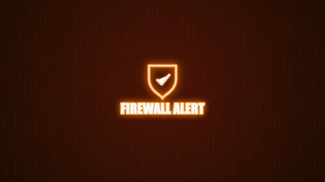 Firewall alert neon glowing icon with shield symbol for digital security warning