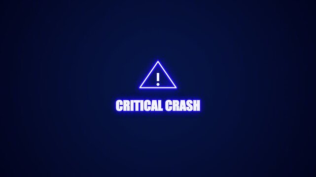Critical crash text with glowing neon warning triangle icon animation
