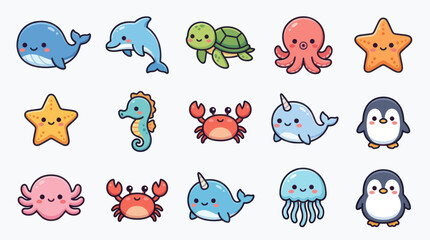 Cute cartoon ocean animals collection © Lexxa
