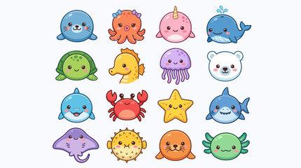 Cute cartoon ocean sea creatures collection © Lexxa