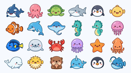 Cute cartoon ocean creatures collection © Lexxa