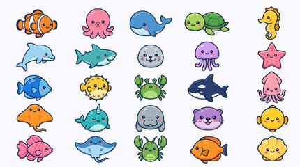 Cute cartoon sea creature collection © Lexxa