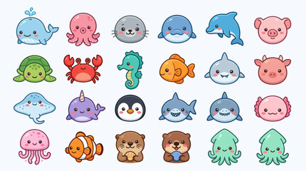 Cute cartoon sea creatures and animals © Lexxa