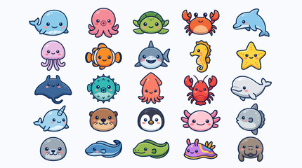 Cute cartoon sea creatures collection © Lexxa