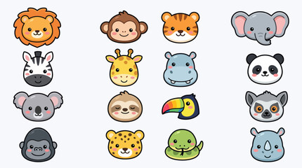 Cute cartoon zoo animal faces collection © Mas