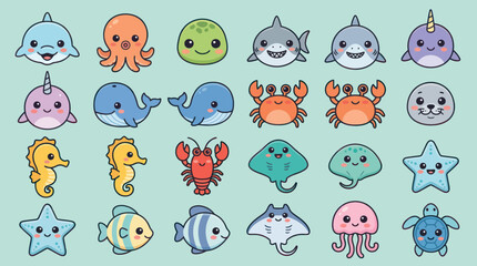 Cute cartoon sea creatures collection © Lexxa